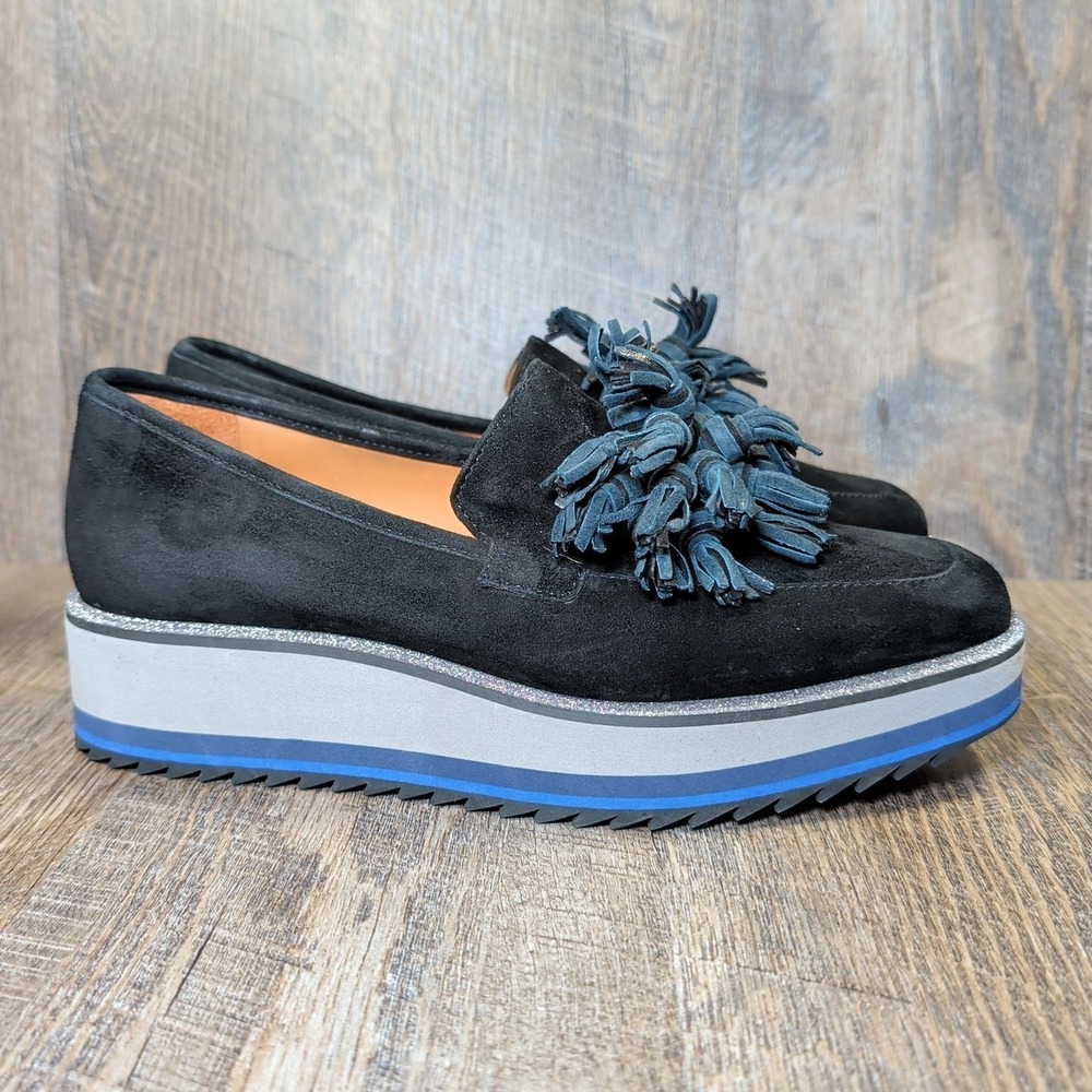 Johnston & Murphy Gracelyn Platform Tassel Loafers Black Suede Glitter Size 7.5 - Picture 2 of 13